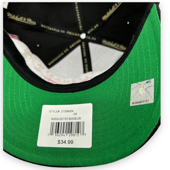 Boston Celtics Men's Snapback Black Hat Mitchell Ness NBA Draft‎ HWC Pro Cap - Picture 4 of 6